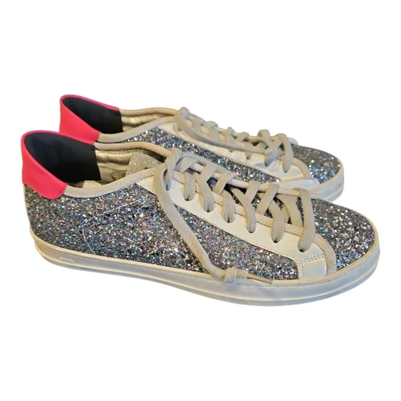 P448 Size 38 (US 8) Sparkly Silver and Pink Johnny Sneakers in LBL Glitter - Picture 2 of 14